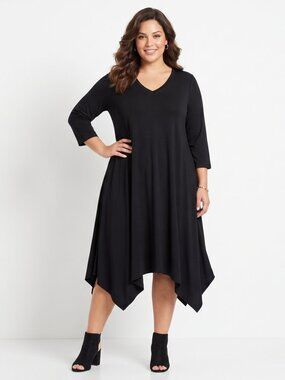 Eileen Fisher Woman Knit Dress Plus Size 2X Black Stretch Pullover Lagenlook